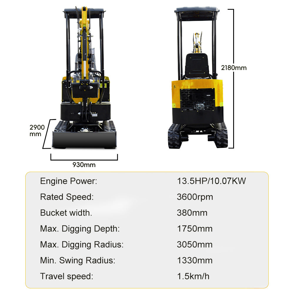 1 Ton Mini Excavator with 8pcs Attachments 13.5HP B&S Gas Engine 420cc Crawler Trencher Digger Machine