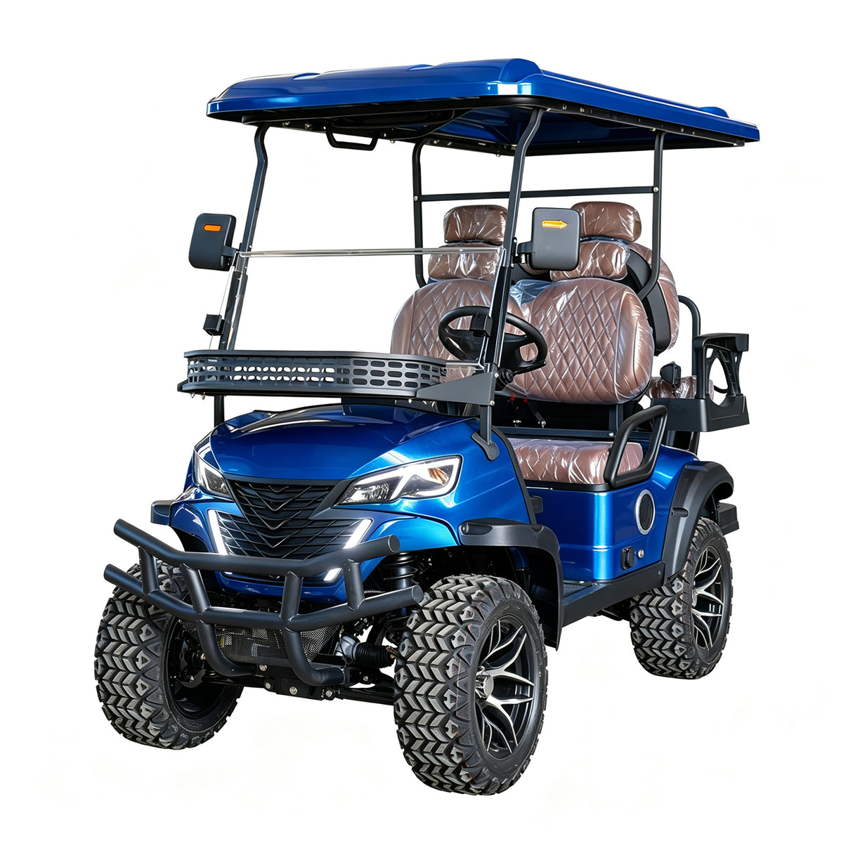 MMS 4P 60V Electric Golf Cart with 5KW Motor, 20 MPH Top Speed, 44 Miles Range, Ages 16 and Up, Reversing Radar, Advanced Suspension, Rear &Front Storage, LCD Display-Blue
