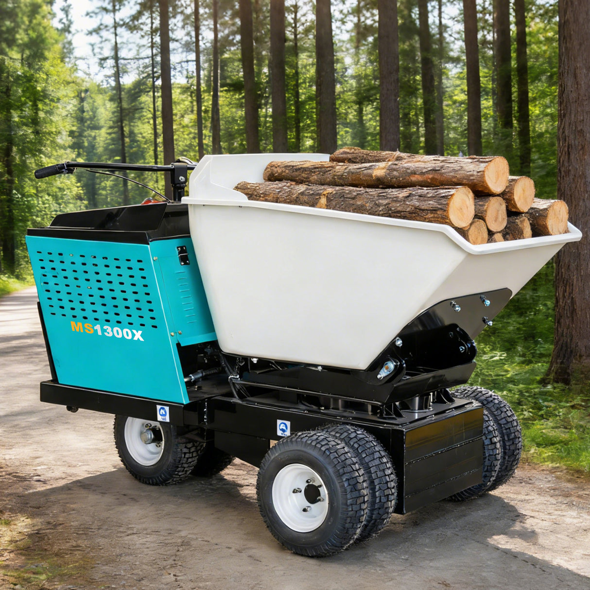 MMS 2866Lbs Heavy Duty Dump Cart 21 Cu.Ft Bucket, 13.5HP 420cc E-Start Power Wheelbarrow, 180° Swing 90° Dump Angle for Farm Landscaping Construction