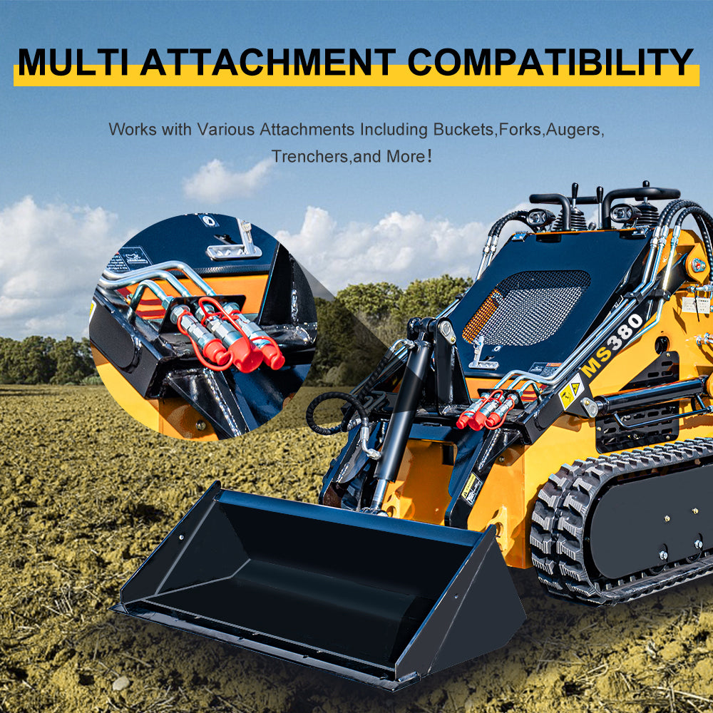 MMS 23HP Mini Skid Steer Loader 739cc GAS Engine, Dual-cylinder, MMS Multi-functional Stand-On Mini Skid Steer Parallel Track Loader with Bucket