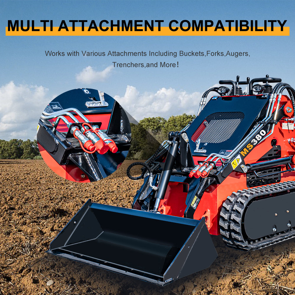 22HP Mini Skid Steer Loader EPA GAS Engine, Dual-cylinder, MMS Multi-functional Stand-On Mini Skid Steer Parallel Track Loader with Bucket