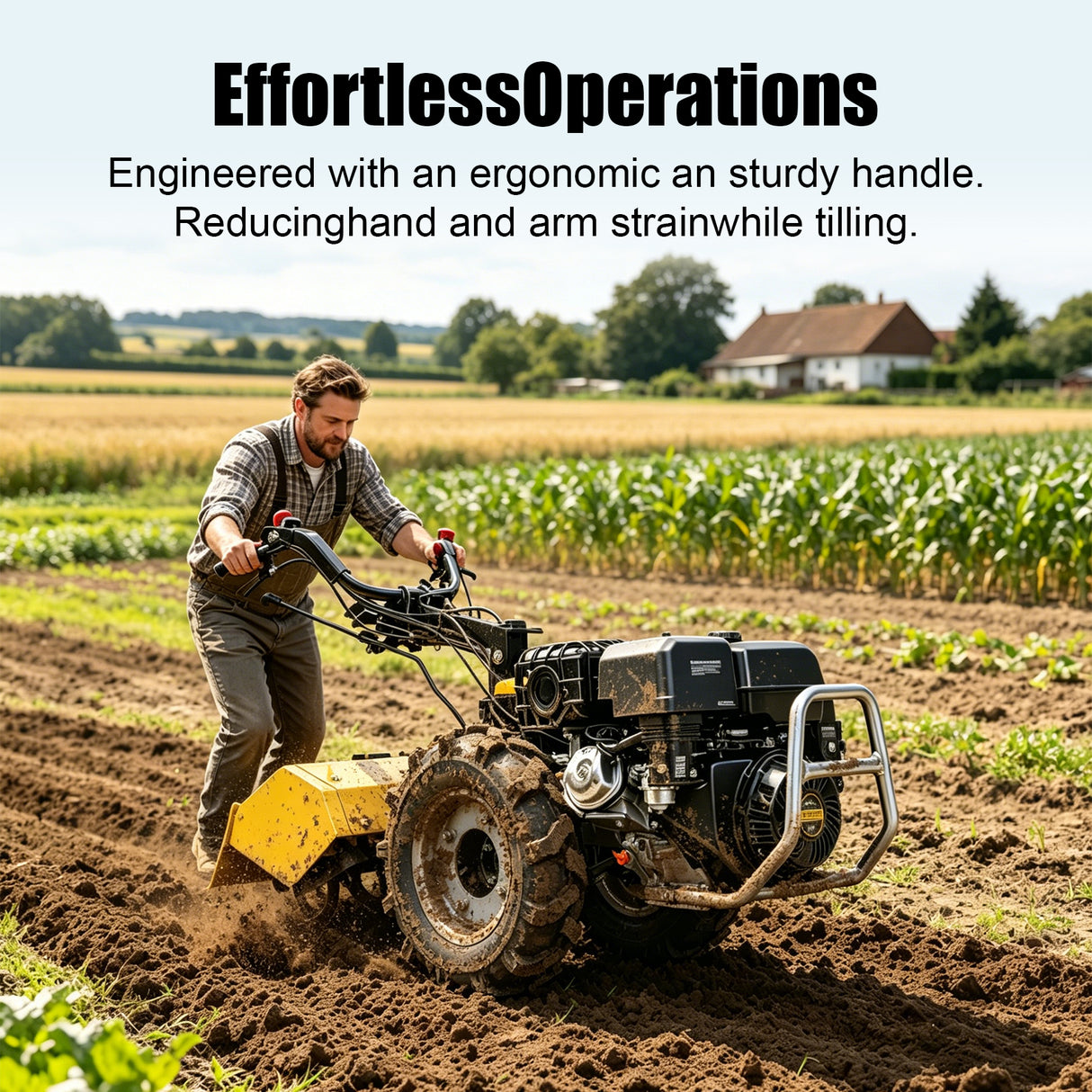 MMS 26'' Rear Tine Tiller Cultivator, 13.5HP 420CC Tractor Rototiller Dual Direction Full Gear Transmission Replaceable Module