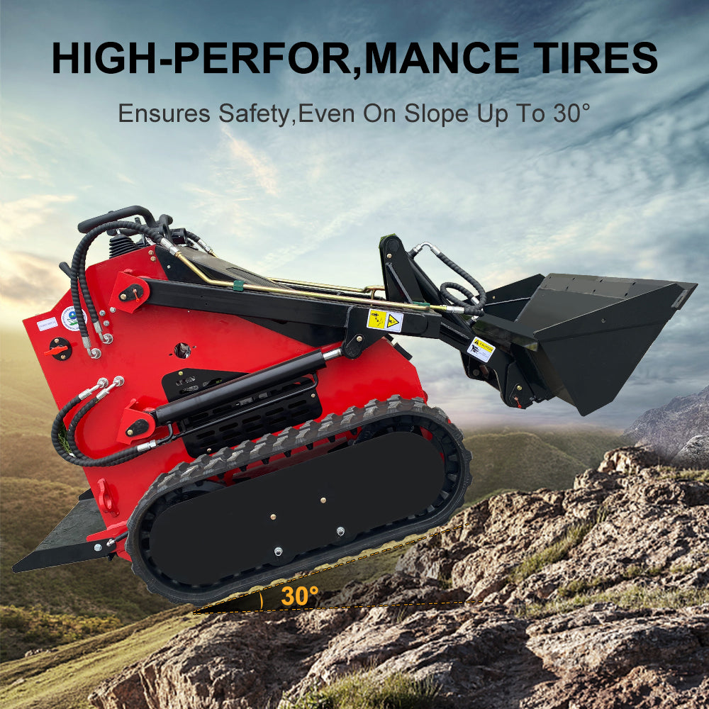 22HP Mini Skid Steer Loader EPA GAS Engine, Dual-cylinder, MMS Multi-functional Stand-On Mini Skid Steer Parallel Track Loader with Bucket
