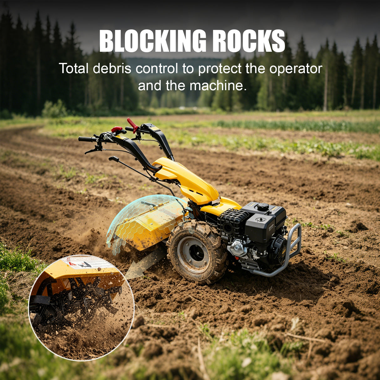 MMS 26'' Rear Tine Tiller Cultivator, 13.5HP 420CC Tractor Rototiller Dual Direction Full Gear Transmission Replaceable Module