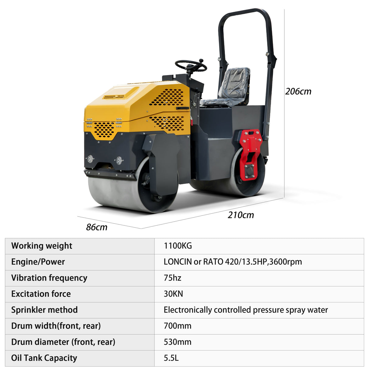 MMS 1 Ton Vibratory Road Roller, EPA Gasoline Ride-on Asphalt Compactor