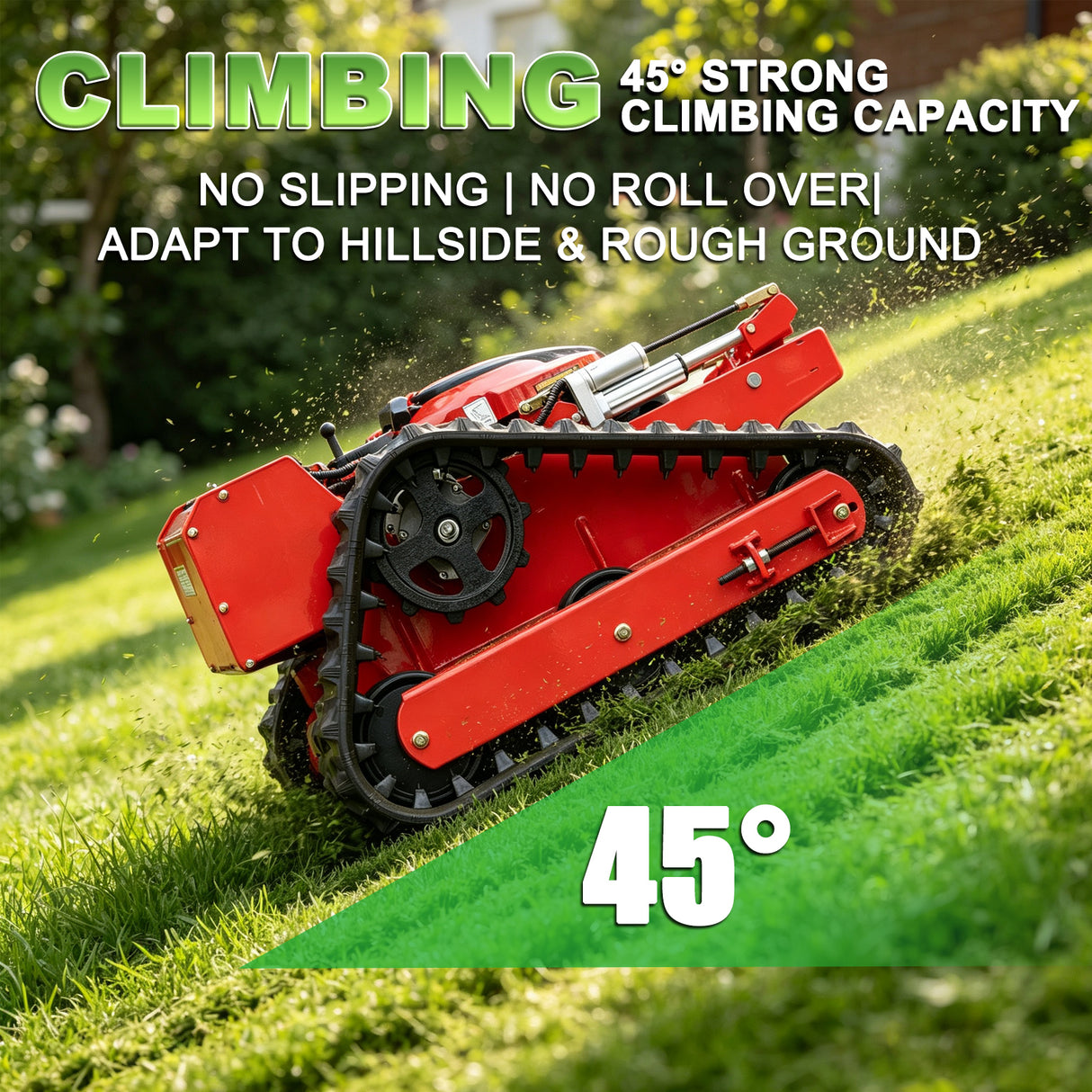 MMS Remote Control Lawn Mower With 9HP Gas Engine, 21.65In/550mm Automatic Robotic Track Lawn Mower ,Adjustable Height 0.79-5.9 Inches, Track Design,All-Terrain for Steep Slopes Tall Grass Large Lawn