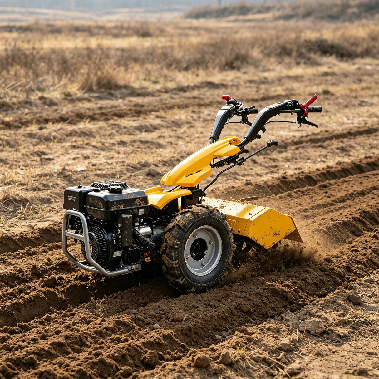 MMS 26'' Rear Tine Tiller Cultivator, 13.5HP 420CC Tractor Rototiller Dual Direction Full Gear Transmission Replaceable Module