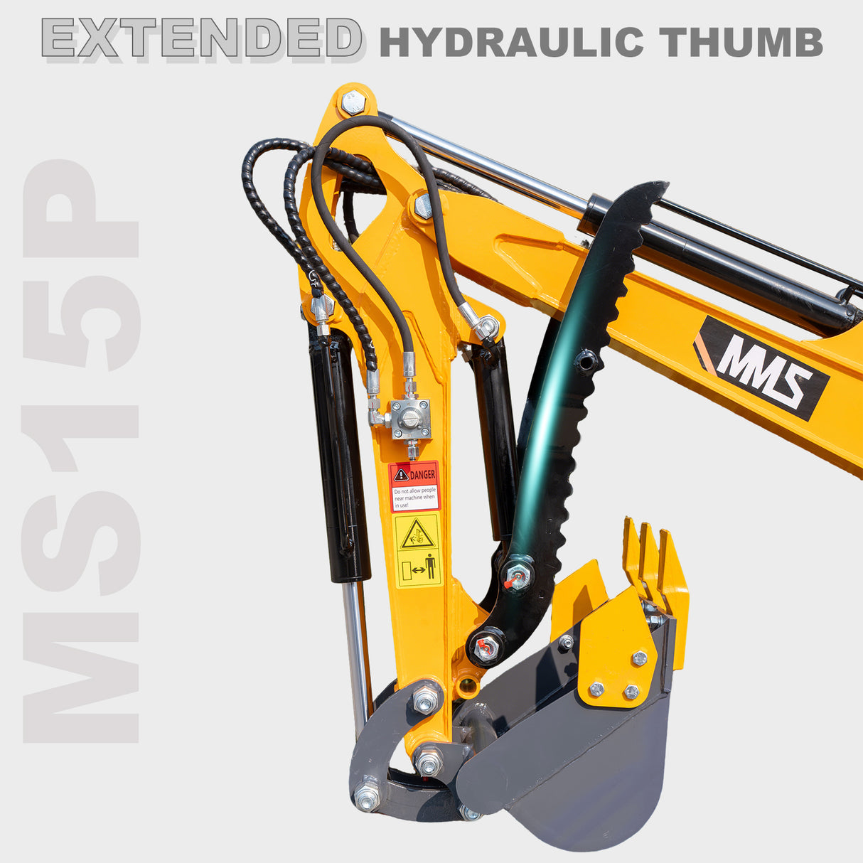 MMS 1.5 Ton Mini Excavator 13.5HP B&S EPA Gas Engine, Swing Boom, Hydraulic Pilot Control, Adjustable Seat, Safety Light, MS15P with Skeleton Buckets, Quick Hitch and Grabber