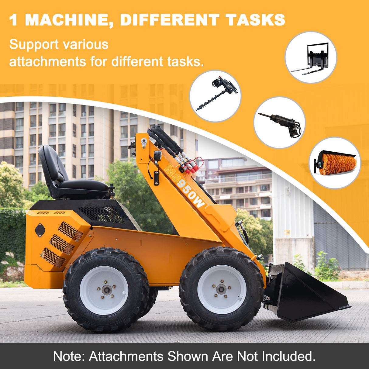 MMS Ride-on Mini Skid Steer Loader, 13.5HP 420CC RATO Gasoline Engine, MS950W Wheel Loader for Farms Landscaping