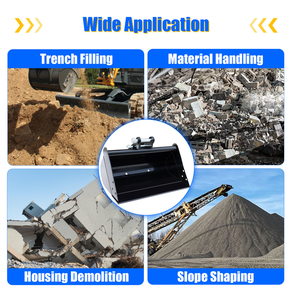 Mini Excavator 500mm Flat Bucket Attachments, 20" No Teeth Backhoe Attachments, Digging Bucket Accessories for Loading Sand, Soil, Cleaning Ditch