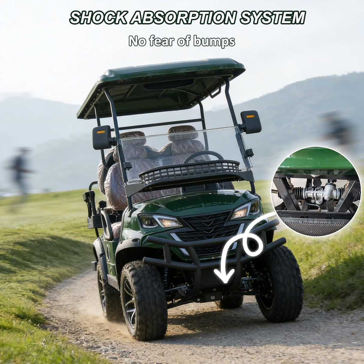 MMS 60V Electric Golf Cart, 4P Vehicle with 5KW Motor, 20 MPH Top Speed 44 Miles Range, Ages 16 and Up, Advanced Suspension, Rear &Front Storage, LCD Display