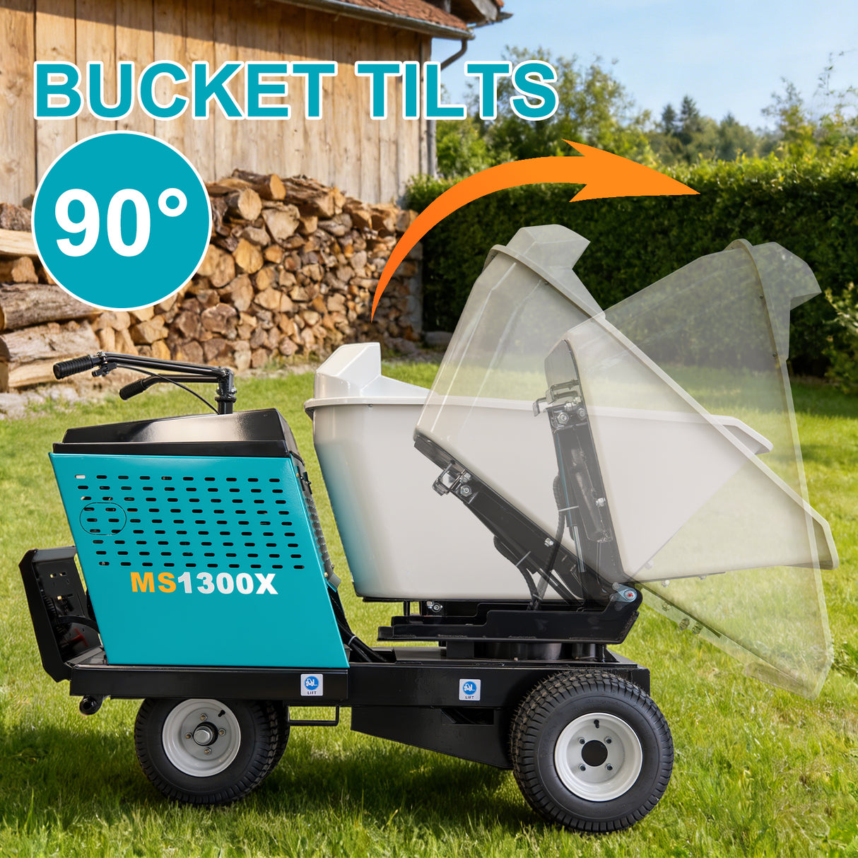 MMS 2866Lbs Heavy Duty Dump Cart 21 Cu.Ft Bucket, 13.5HP 420cc E-Start Power Wheelbarrow, 180° Swing 90° Dump Angle for Farm Landscaping Construction