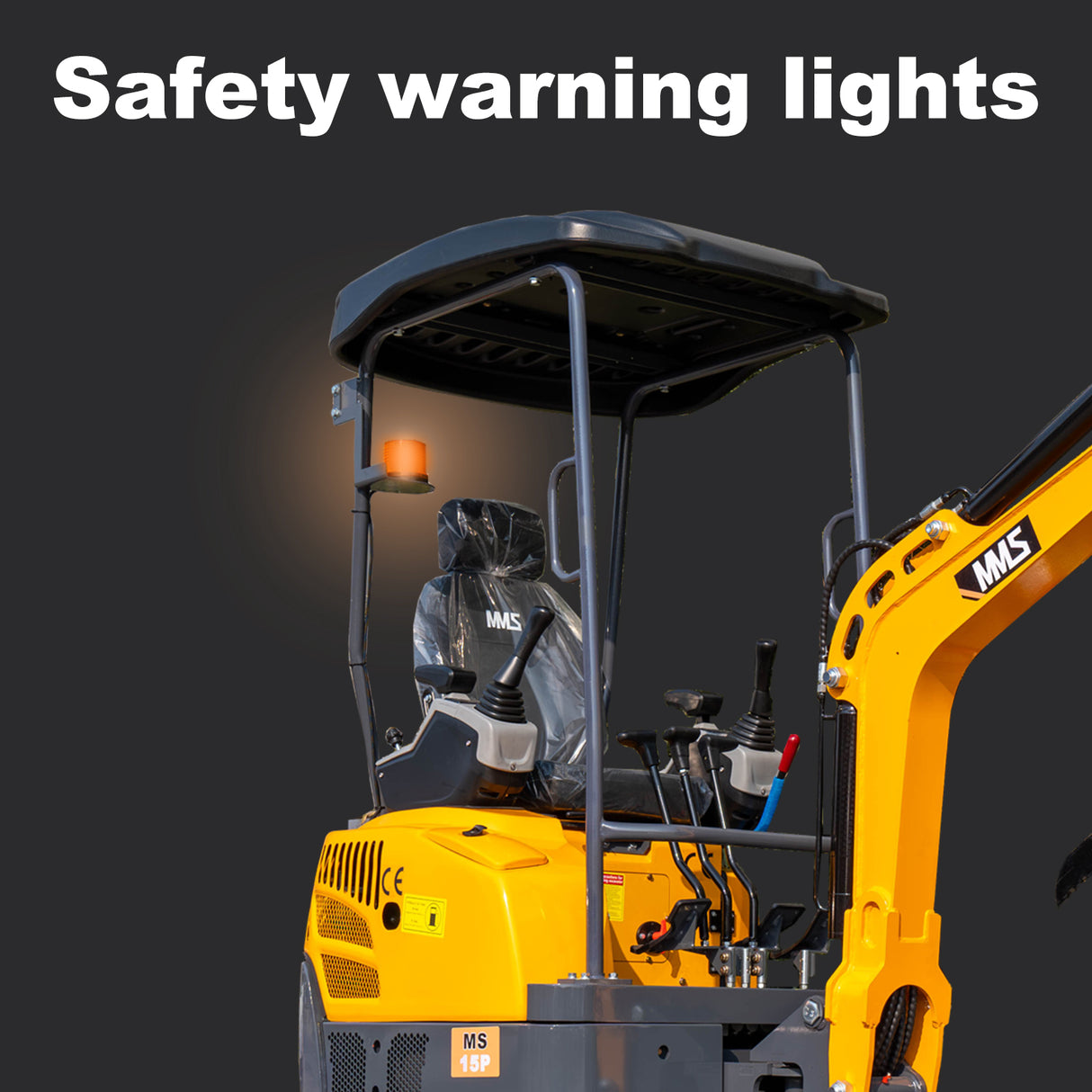 MMS 1.5 Ton Mini Excavator 13.5HP B&S EPA Gas Engine, Swing Boom, Hydraulic Pilot Control, Adjustable Seat, Safety Light, MS15P with Skeleton Buckets, Quick Hitch and Grabber