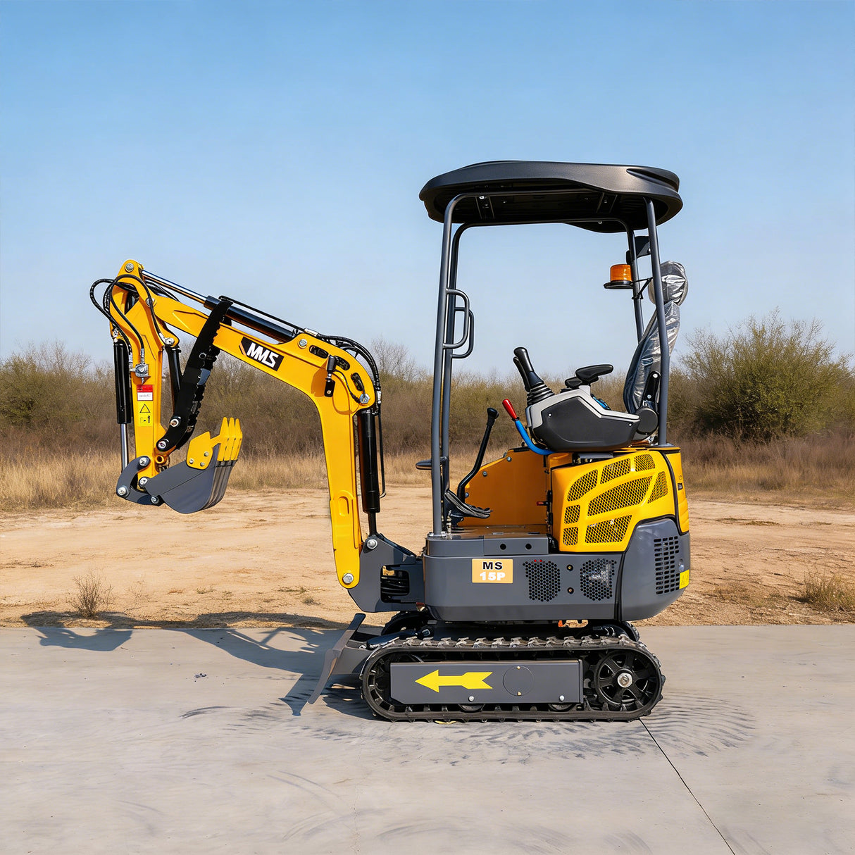 MMS 1.5 Ton Mini Excavator 13.5HP B&S EPA Gas Engine, Swing Boom, Hydraulic Pilot Control, Adjustable Seat, Safety Light, MS15P with Skeleton Buckets, Quick Hitch and Grabber