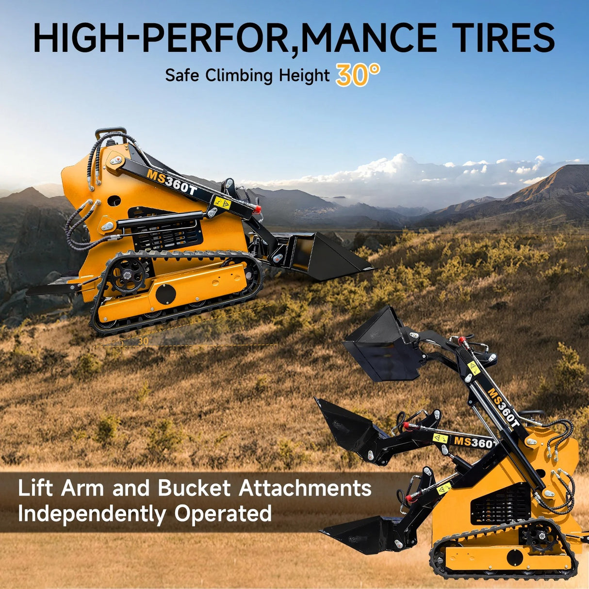 MMS New Mini Skid Steer Loader MS360T, 13.5HP 420cc RATO GAS Engine Stand-on Crawler Loader, Foldable Pedals Track Loader