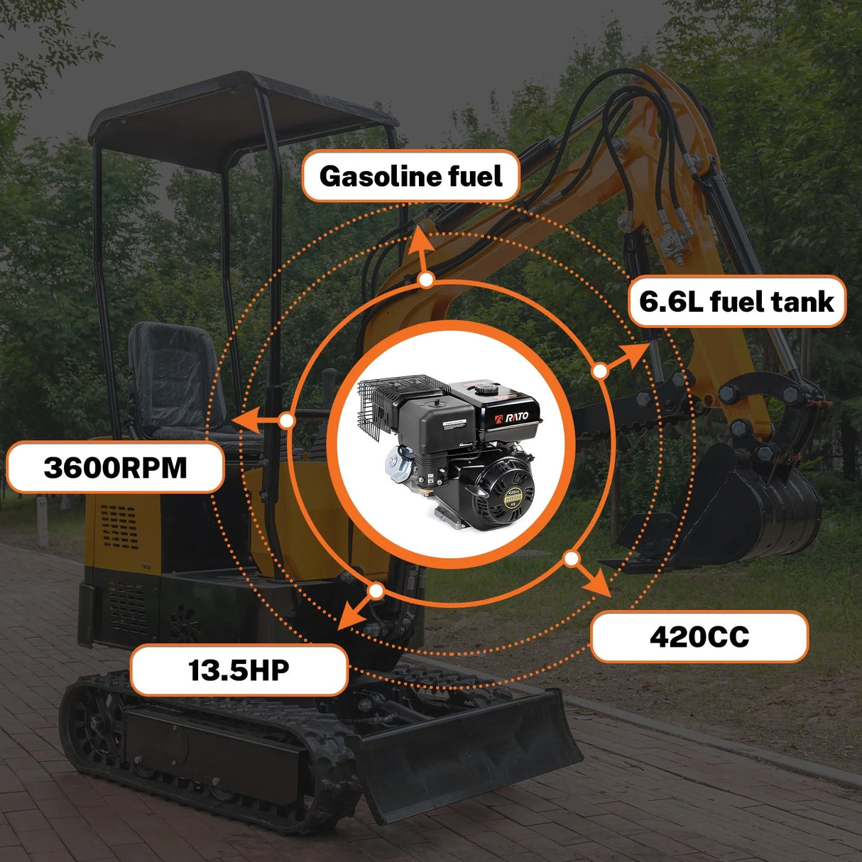 MMS 1.2 Ton Mini Excavator MS12 Crawler Trencher Digger Machine with 13.5HP Gas Engine with Quick Hitch Skeleton Shovel