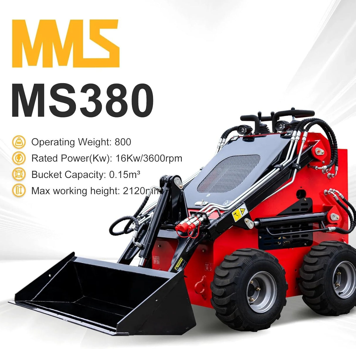 Mini Wheel Skid Steer Loader, 22HP Stand-on Skid Steer Loader with Extra 12" Backhoe Straight Digger Bucket, EPA Gasoline Engine, for Warehouses, Engineering, Farms, Gardens and Parks
