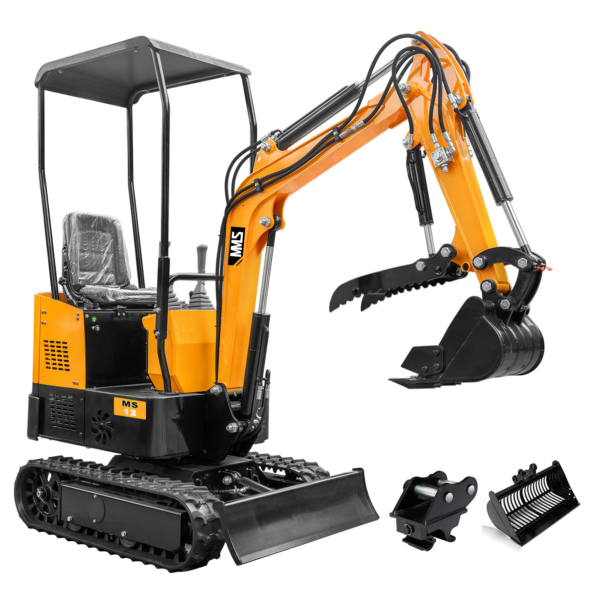 MMS 1.2 Ton Mini Excavator MS12 Crawler Trencher Digger Machine with 13.5HP Gas Engine with Quick Hitch Skeleton Shovel