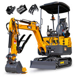 MMS 1.5 Ton Mini Excavator 13.5HP B&S EPA Gas Engine, Swing Boom, Hydraulic Pilot Control, Adjustable Seat, Safety Light, MS15P with Skeleton Buckets, Quick Hitch and Grabber