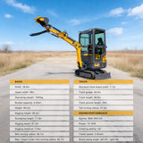 MMS 1.5 Ton Mini Excavator 13.5HP B&S EPA Gas Engine, Swing Boom, Hydraulic Pilot Control, Enclosed Cab, Adjustable Seat, Safety Light