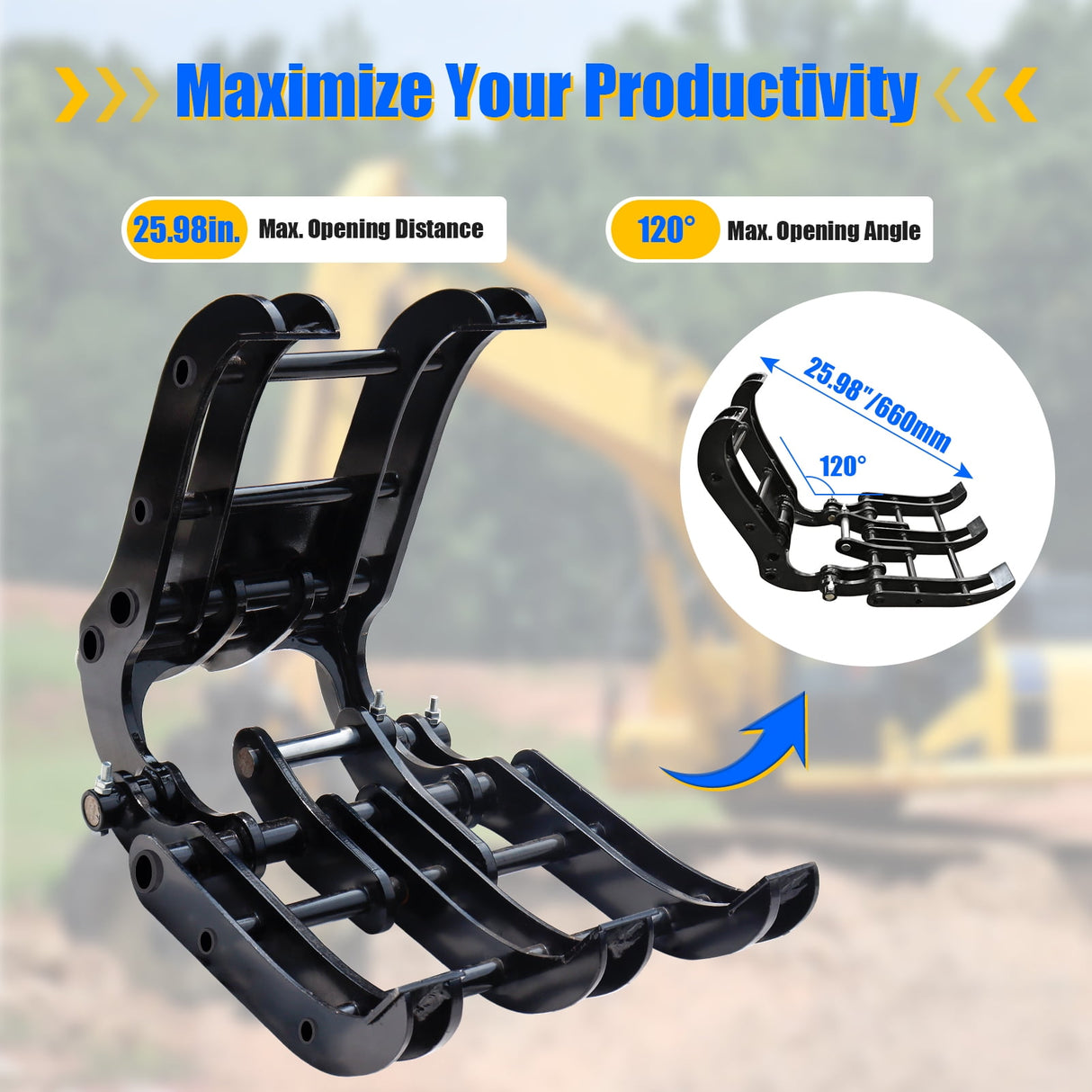 Mini Excavator Grabber Attachments, Small Excavator Wood Grabber Grapple, 25mm Pins Bolt on Attachment