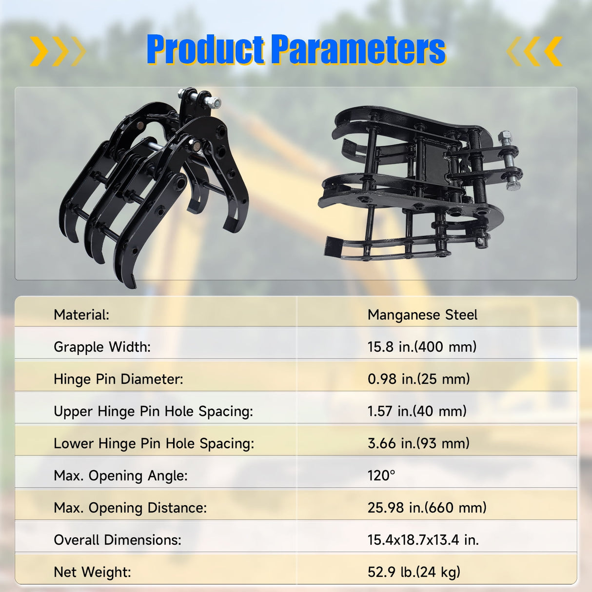 Mini Excavator Grabber Attachments, Small Excavator Wood Grabber Grapple, 25mm Pins Bolt on Attachment