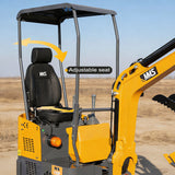 MMS 1.2 Ton Pro Mini Excavator, 13.5HP B&S EPA Gas Engine, Swing Boom, Adjustable Seat, Hydraulic Thumb, Safety Light, MS12P with Grabber, Quick Hitch and Skeleton Bucket