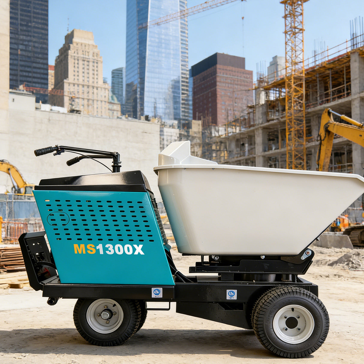 MMS 2866Lbs Heavy Duty Dump Cart 21 Cu.Ft Bucket, 13.5HP 420cc E-Start Power Wheelbarrow, 180° Swing 90° Dump Angle for Farm Landscaping Construction