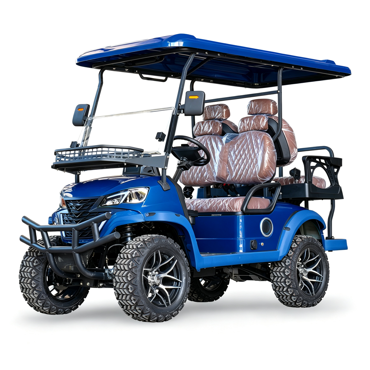 MMS 4P 60V Electric Golf Cart with 5KW Motor, 20 MPH Top Speed, 44 Miles Range, Ages 16 and Up, Reversing Radar, Advanced Suspension, Rear &Front Storage, LCD Display-Blue
