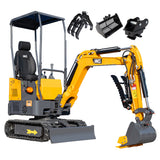 MMS 1.2 Ton Pro Mini Excavator, 13.5HP B&S EPA Gas Engine, Swing Boom, Adjustable Seat, Hydraulic Thumb, Safety Light, MS12P with Grabber, Quick Hitch and Skeleton Bucket