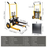 MMS 450 lbs Foldable Hydraulic Material Lift Winch Stacker Forks, Dual-Side Foot-Powered Assist, 35.8" Max Lift Height, Removable Platform, Pallet Truck Dolly, 360° Swivel Caste