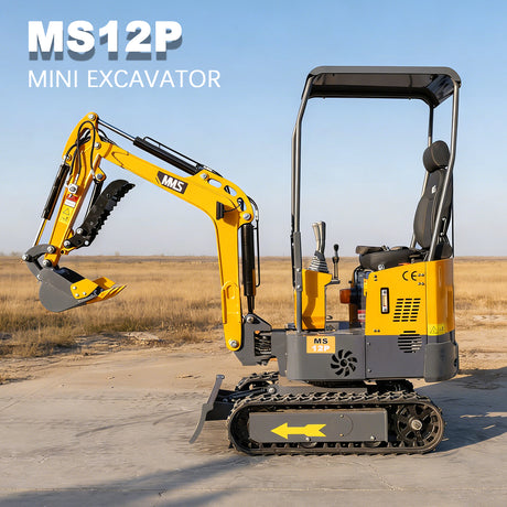 MMS 1.2 Ton Pro Mini Excavator with 8pcs Attachment Kit, 13.5HP B&S EPA Gas Engine, Swing Boom, Adjustable Seat, Safety Light, MS12P Trencher Digging Machine