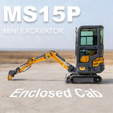 MMS 1.5 Ton Mini Excavator 13.5HP B&S EPA Gas Engine, Swing Boom, Hydraulic Pilot Control, Enclosed Cab, Adjustable Seat, Safety Light