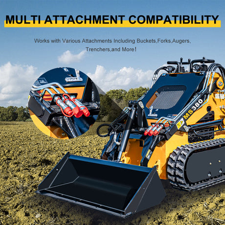MMS 23HP Mini Skid Steer Loader 739cc GAS Engine, Dual-cylinder, MMS Multi-functional Stand-On Mini Skid Steer Parallel Track Loader with Bucket
