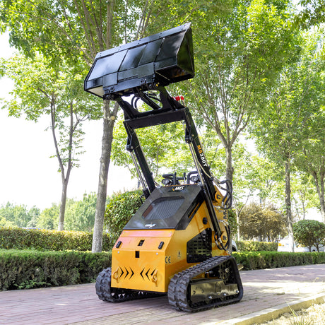 Mini Skid Steer Loader with 46 inch Bucket, 22HP Multifunction Stand-On Crawler Skid Steer Machine, Hydraulic Drive Compact Track Loader