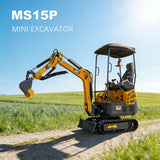 MMS 1.5 Ton Mini Excavator 13.5HP B&S EPA Gas Engine, Swing Boom, Hydraulic Pilot Control, Adjustable Seat, Safety Light, MS15P with Skeleton Buckets, Quick Hitch and Grabber