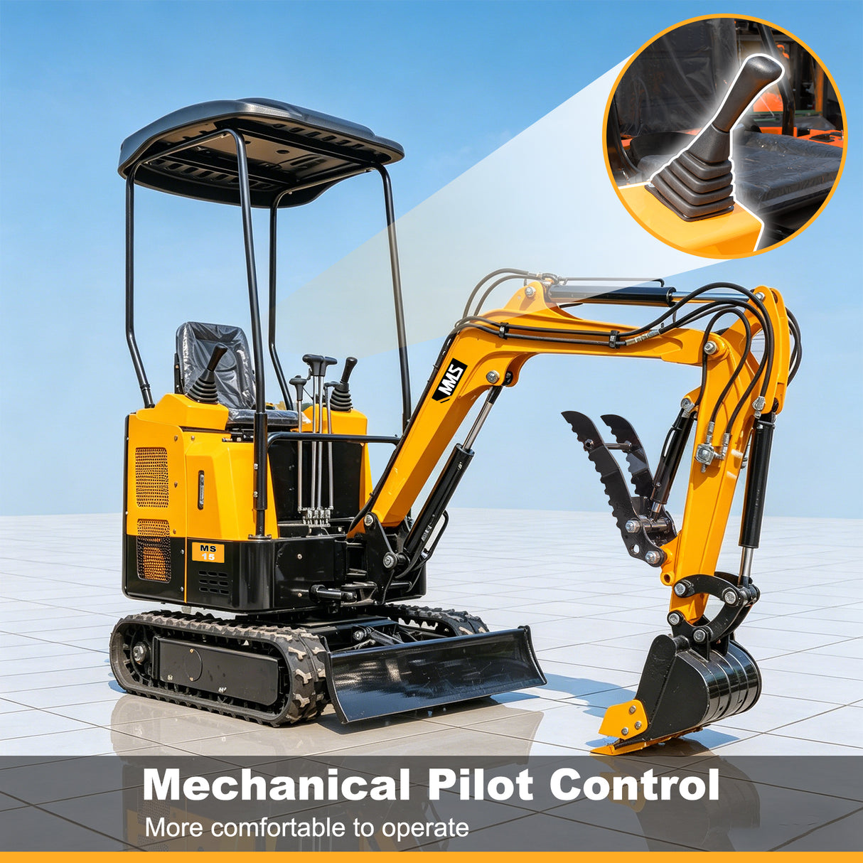 MMS 1.5 Ton Mini Excavator, Pilot Control, Swing Boom, 13.5HP 420cc EPA GAS Engine Crawler Small Digger Machine MS15