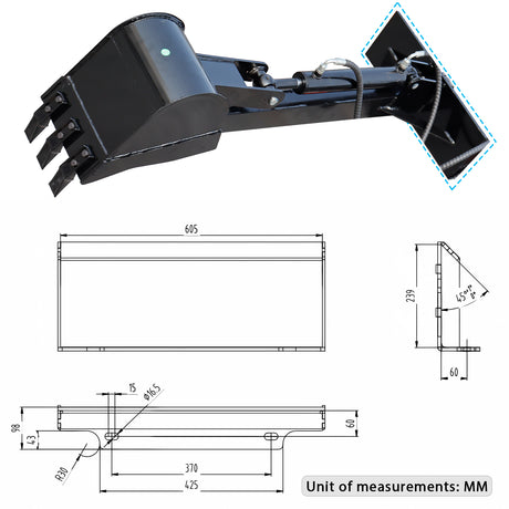 Backhoe Attachment for Mini Skid Steer Loader 12'' Bucket Width Digger Attachment