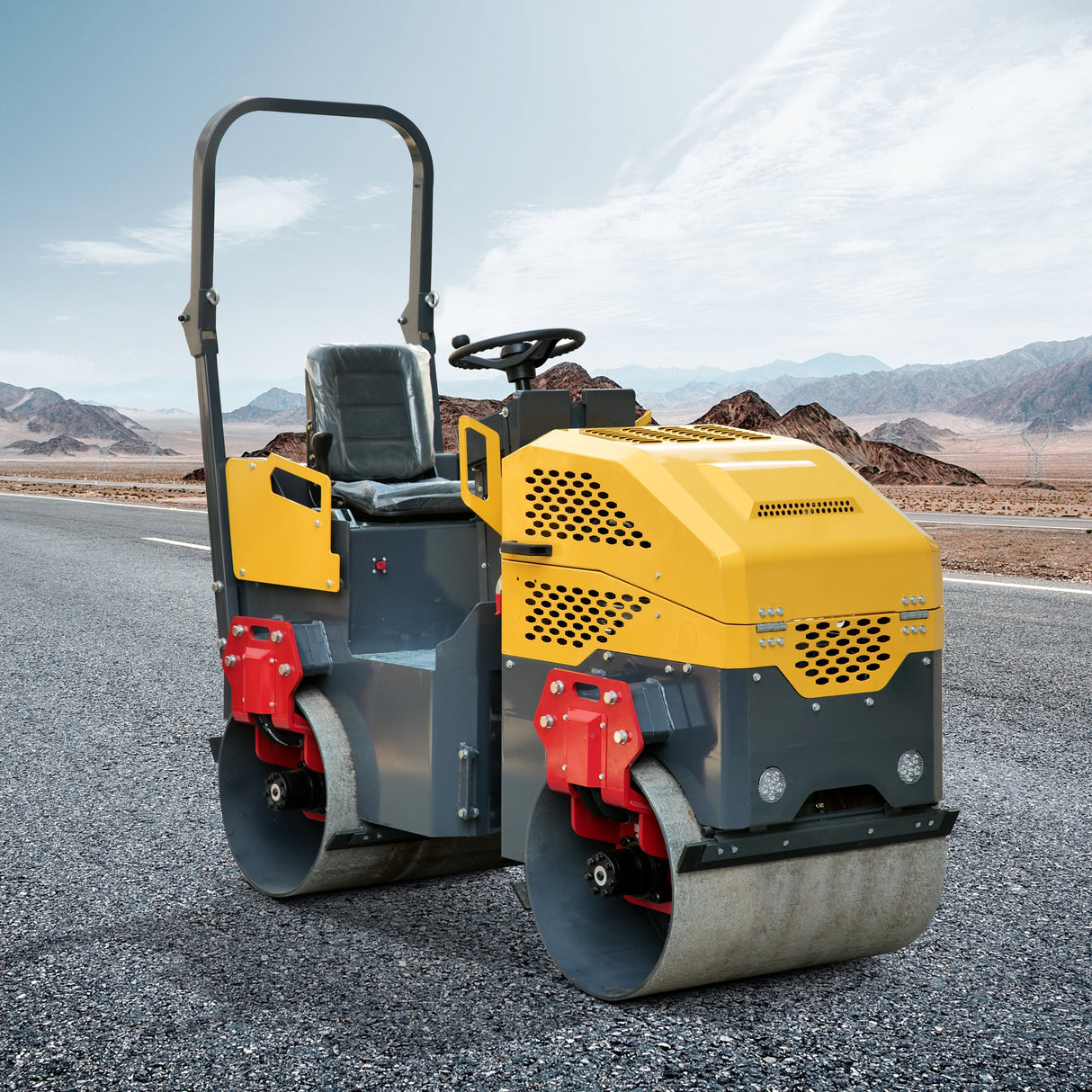 MMS 1 Ton Vibratory Road Roller, EPA Gasoline Ride-on Asphalt Compactor