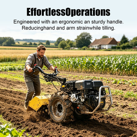 MMS 26'' Rear Tine Tiller Cultivator, 13.5HP 420CC Tractor Rototiller Dual Direction Full Gear Transmission Replaceable Module
