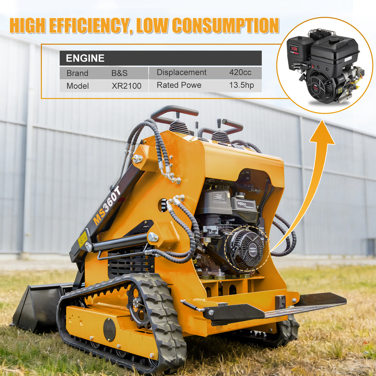 MMS Mini Skid Steer Loader MS360T, 13.5HP 420cc B&S GAS Engine Stand-on Crawler Loader, Foldable Pedals Track Loader