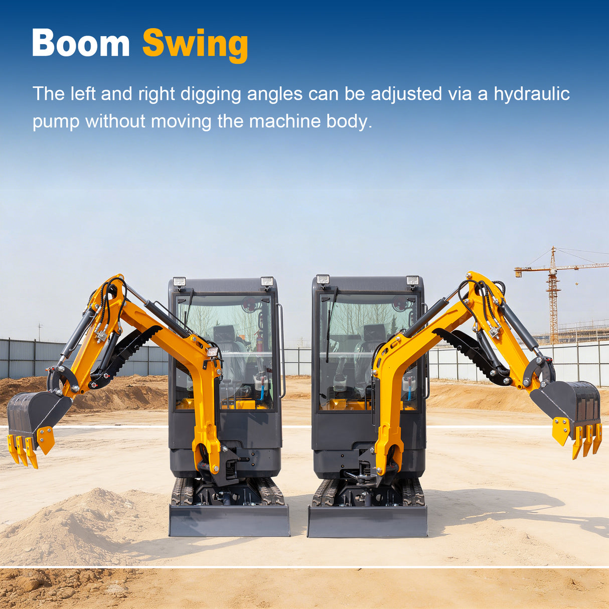 MMS 1.5 Ton Mini Excavator 13.5HP B&S EPA Gas Engine, Swing Boom, Hydraulic Pilot Control, Enclosed Cab, Adjustable Seat, Safety Light