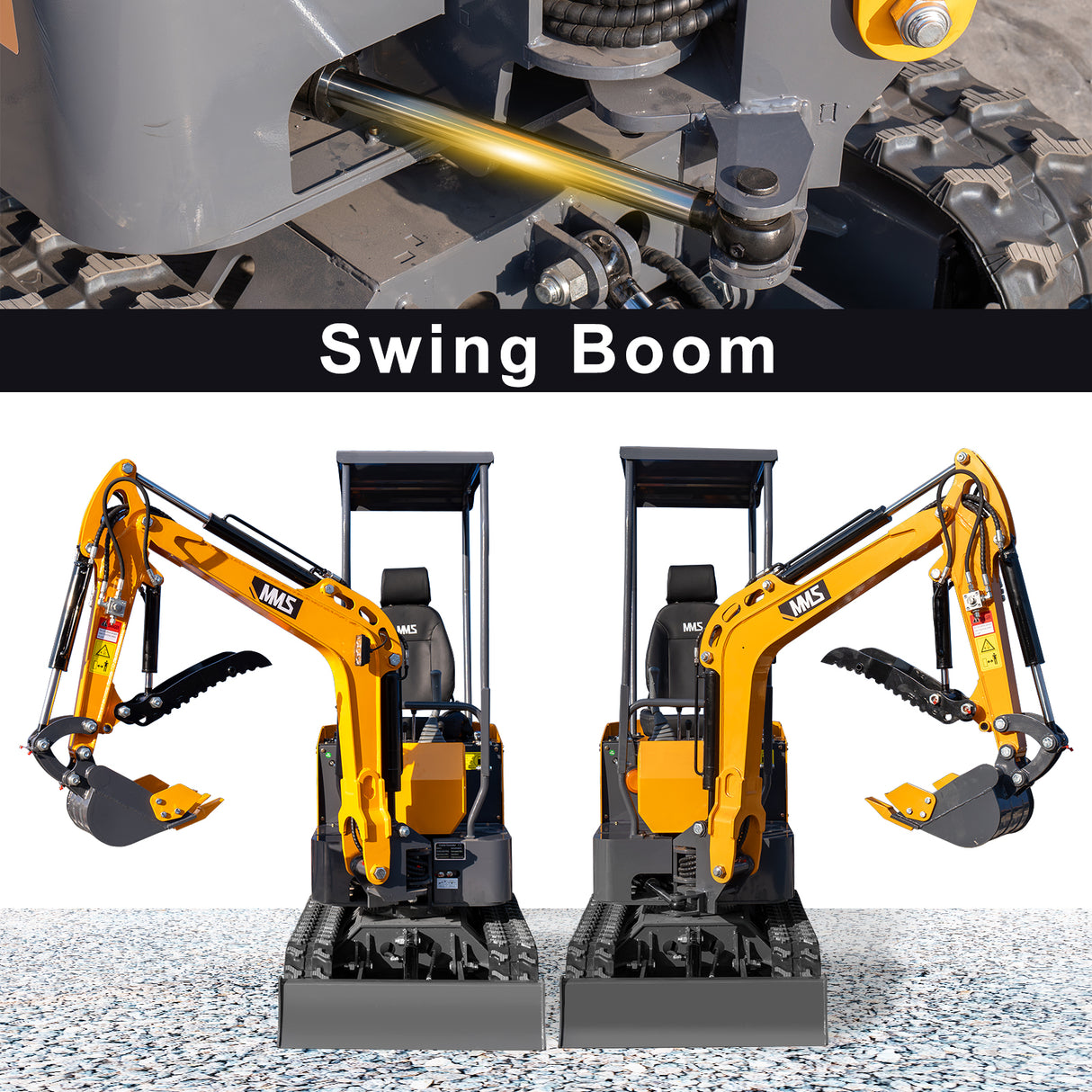 MMS 1.2 Ton Pro Mini Excavator, 13.5HP B&S EPA Gas Engine, Swing Boom, Adjustable Seat, Hydraulic Thumb, Safety Light, MS12P with Grabber, Quick Hitch and Skeleton Bucket