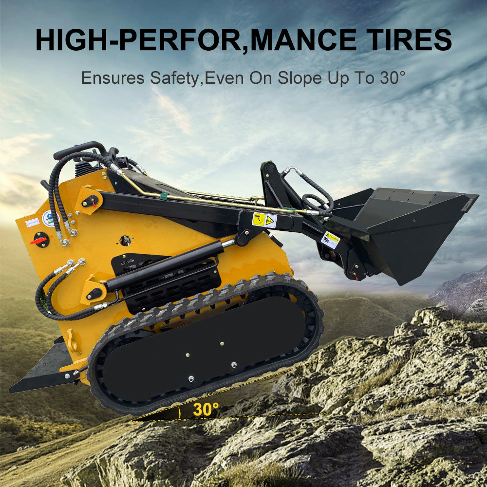 MMS 23HP Mini Skid Steer Loader 739cc GAS Engine, Dual-cylinder, MMS Multi-functional Stand-On Mini Skid Steer Parallel Track Loader with Bucket