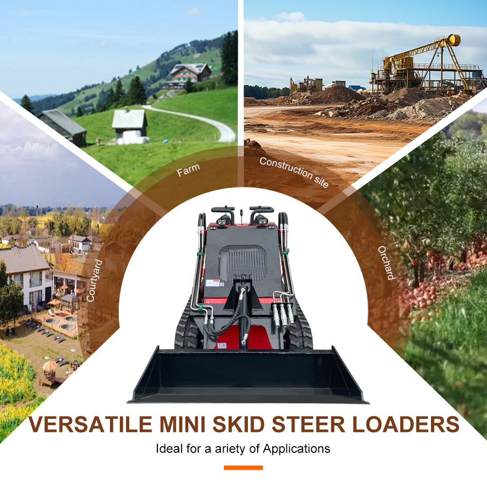 22HP Mini Skid Steer Loader EPA GAS Engine, Dual-cylinder, MMS Multi-functional Stand-On Mini Skid Steer Parallel Track Loader with Bucket