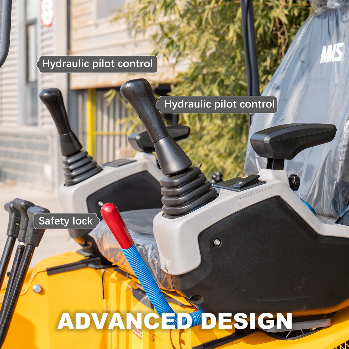 MMS 1.5 Ton Mini Excavator 13.5HP B&S EPA Gas Engine, Swing Boom, Hydraulic Pilot Control, Adjustable Seat, Safety Light, MS15P with Skeleton Buckets, Quick Hitch and Grabber