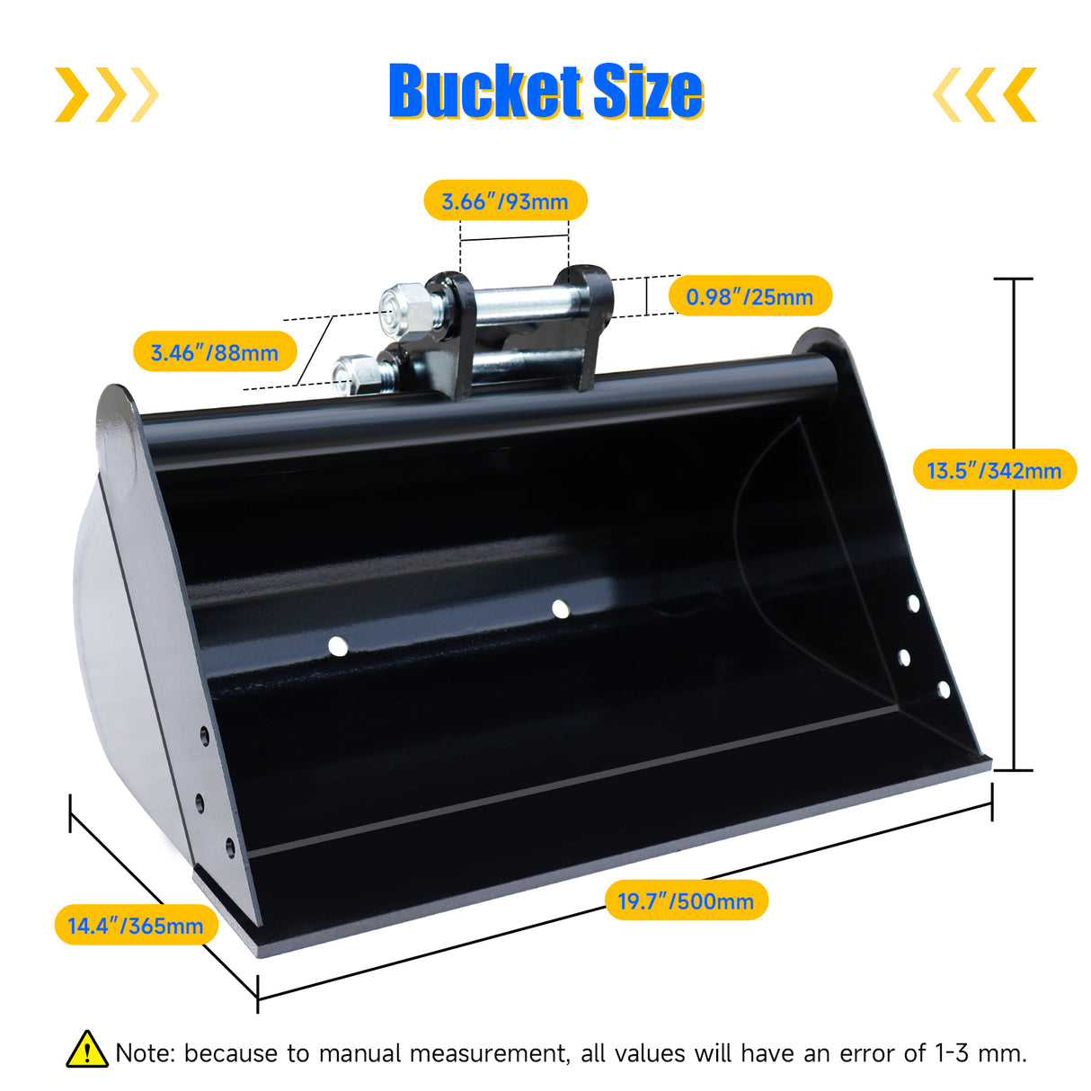 Mini Excavator 500mm Flat Bucket Attachments, 20" No Teeth Backhoe Attachments, Digging Bucket Accessories for Loading Sand, Soil, Cleaning Ditch