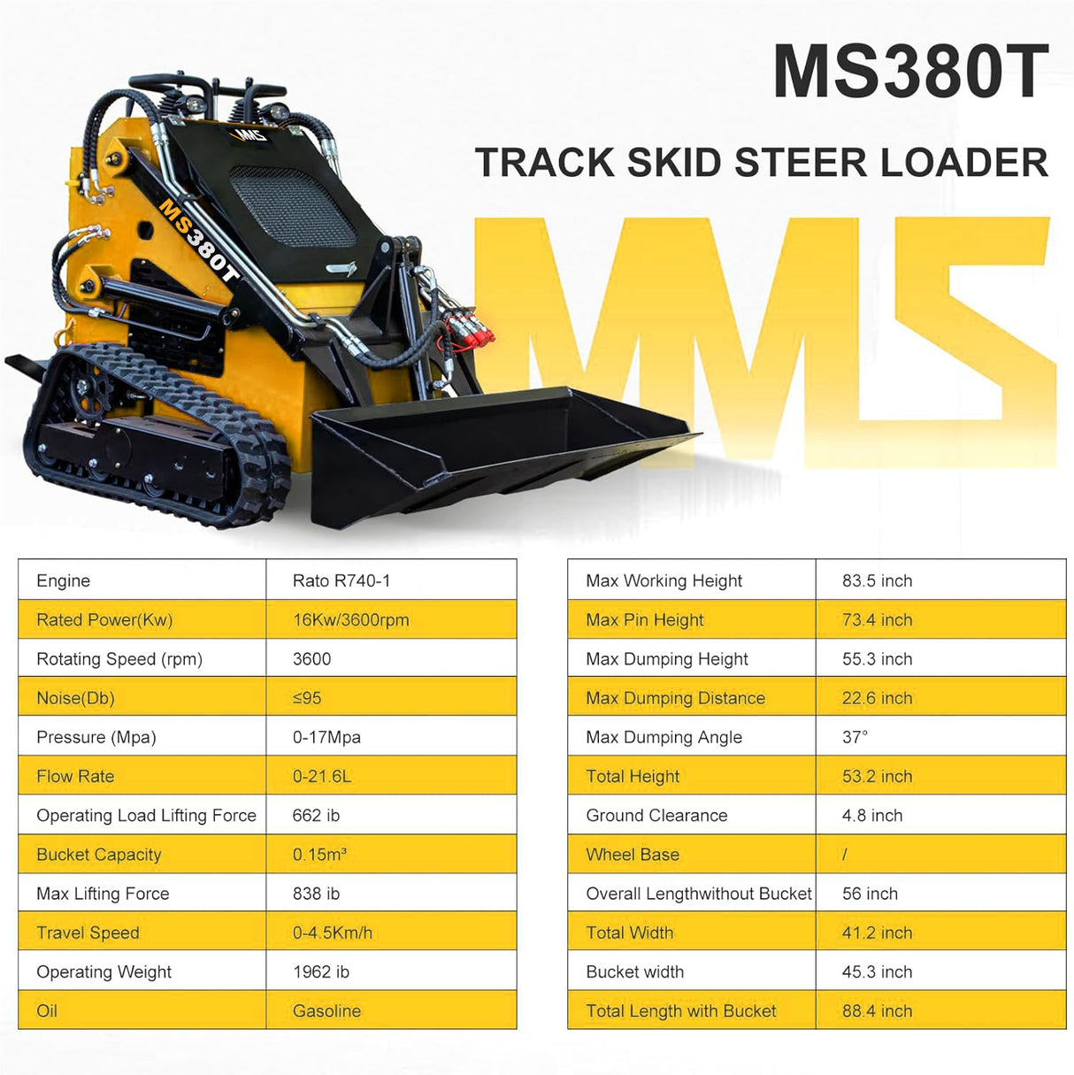 Mini Skid Steer Loader with 46 inch Bucket, 22HP Multifunction Stand-On Crawler Skid Steer Machine, Hydraulic Drive Compact Track Loader