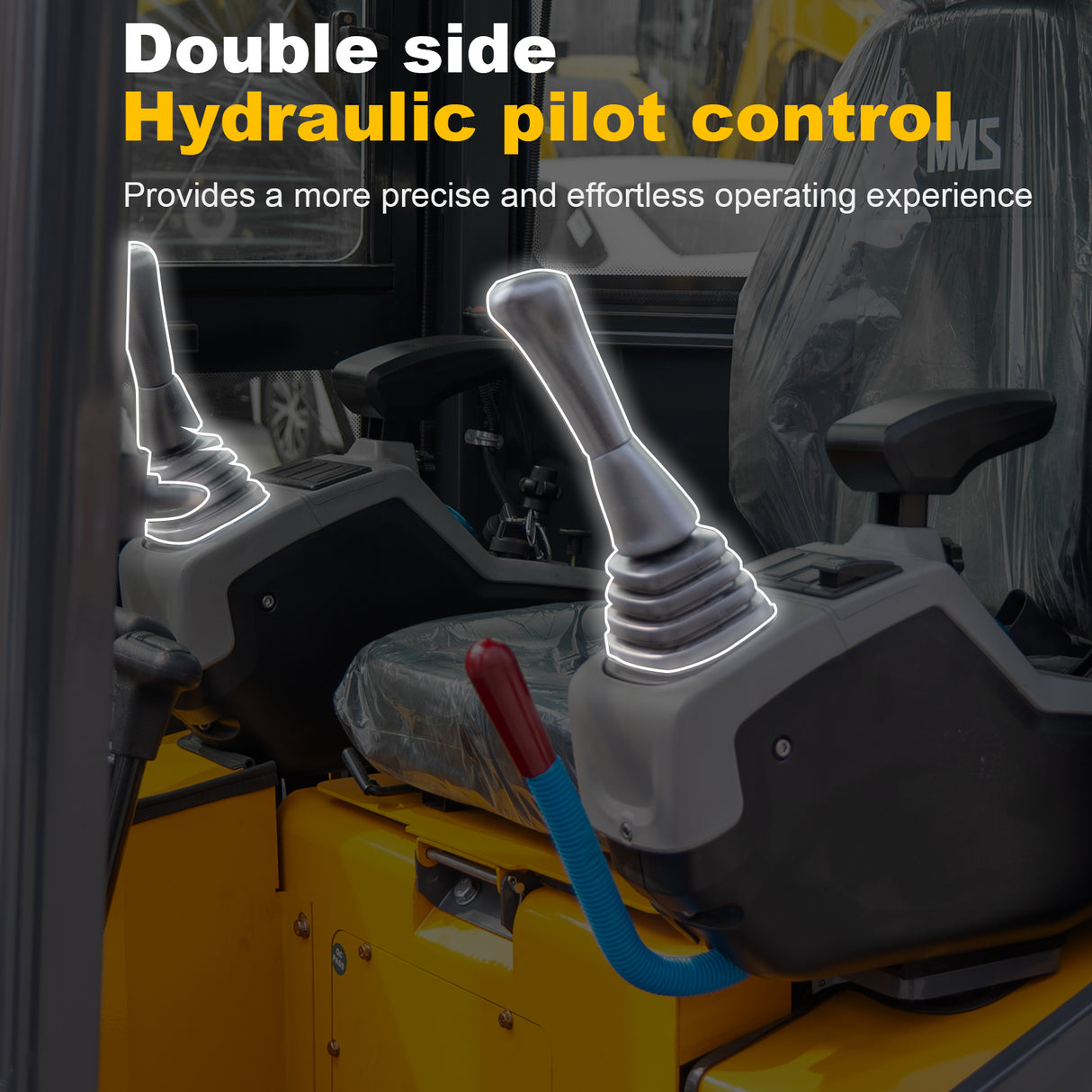 MMS 1.5 Ton Mini Excavator 13.5HP B&S EPA Gas Engine, Swing Boom, Hydraulic Pilot Control, Enclosed Cab, Adjustable Seat, Safety Light