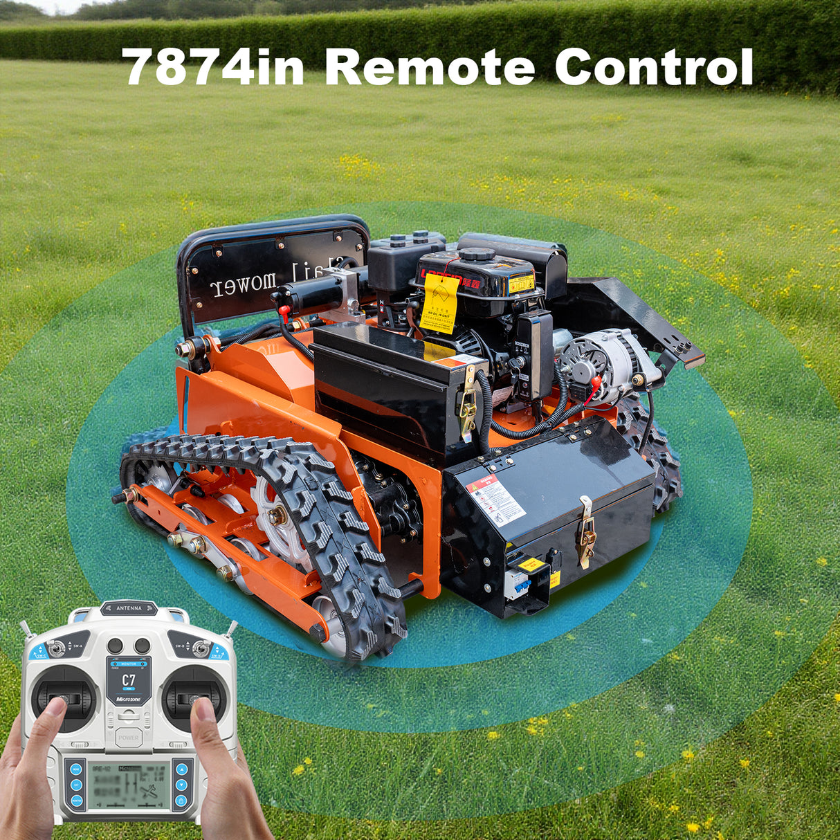 21.65in Gas Flail Mower Remote Controlled Lawn Mower Bush Cutter 212CC Electric Start Engine